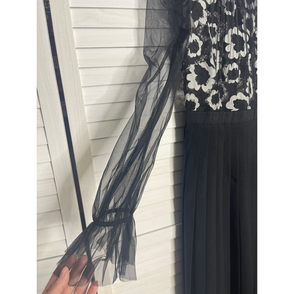 Self Portrait Floral Guipure 
ORGANDY OVERLAY LACE Dress Ivory Blk Gown SZ SM - Picture 8 of 12